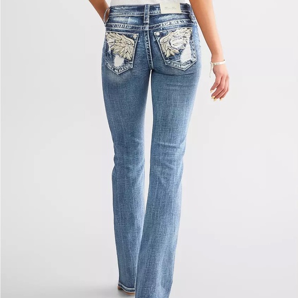 Miss Me Distressed Low Rise Boot Stretch Slim Fit Jeans w/Embellishments 29/30 - Picture 7 of 16